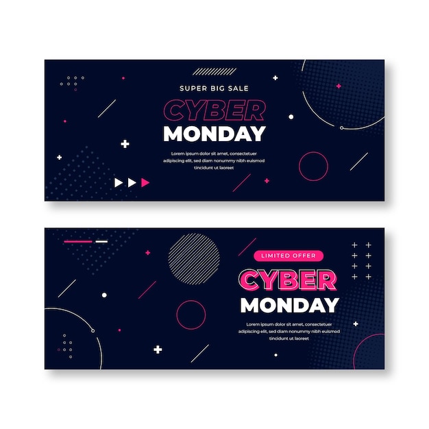 Free vector flat cyber monday horizontal banners set