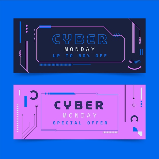 Flat cyber monday horizontal banners set