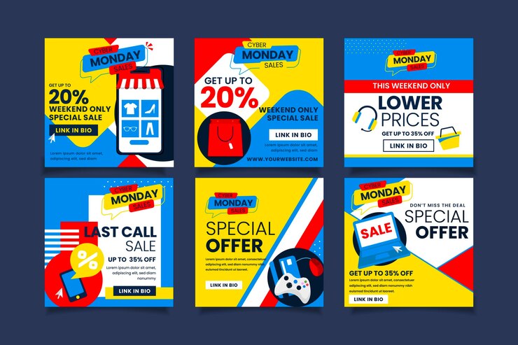 Free Vector flat cyber monday instagram posts collection