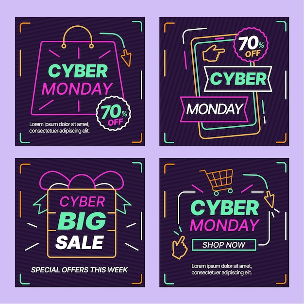 Flat cyber monday instagram posts collection