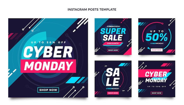 Collezione di post instagram di cyber lunedì piatto