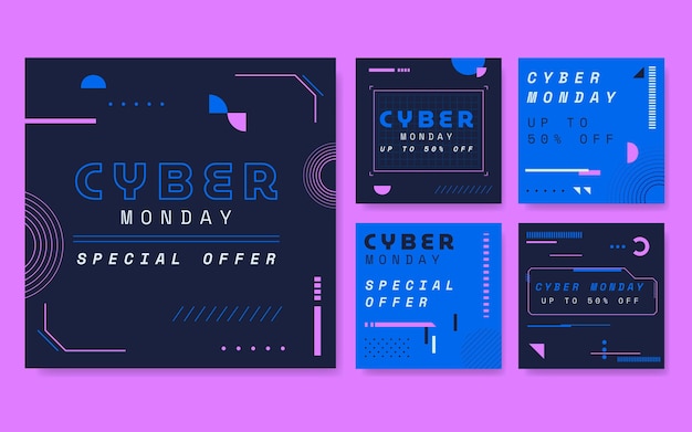 Free vector flat cyber monday instagram posts collection