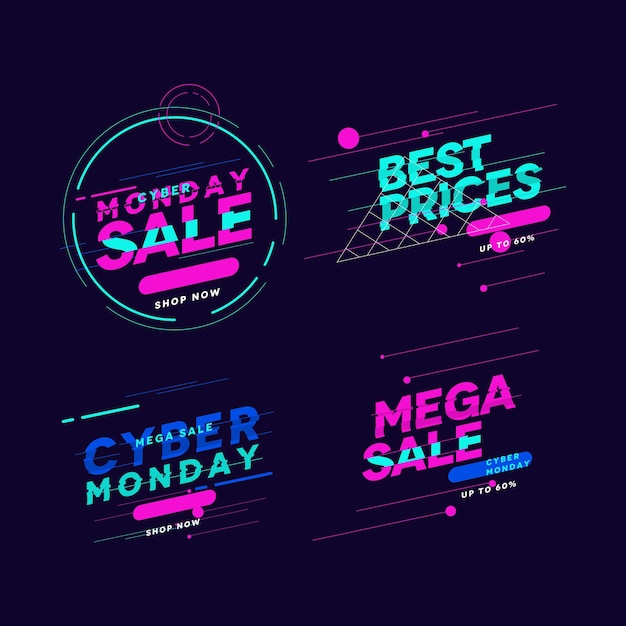 Free vector flat cyber monday labels collection