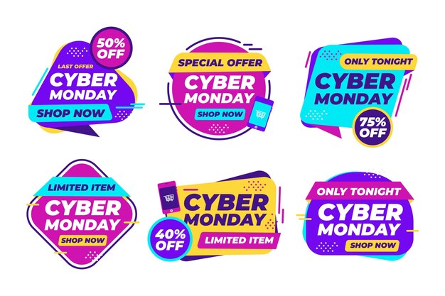 Flat cyber monday labels collection