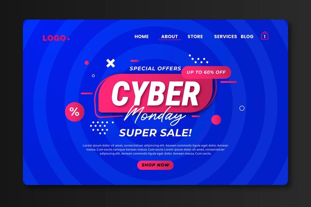 Flat cyber monday landing page template