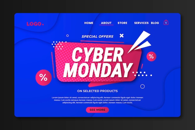 Flat cyber monday landing page template