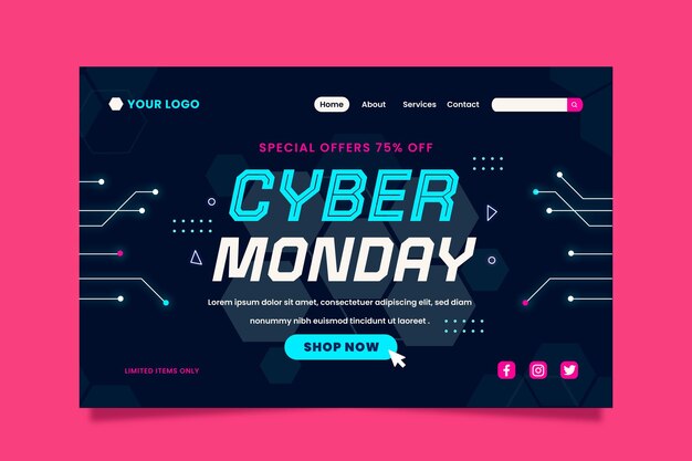 Free vector flat cyber monday landing page template