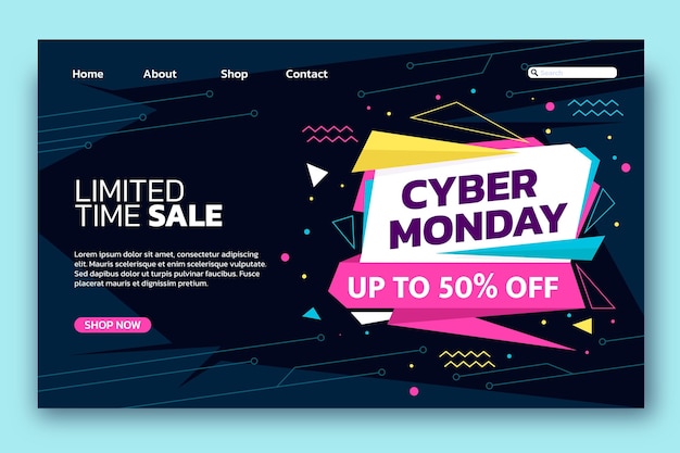 Flat cyber monday landing page template