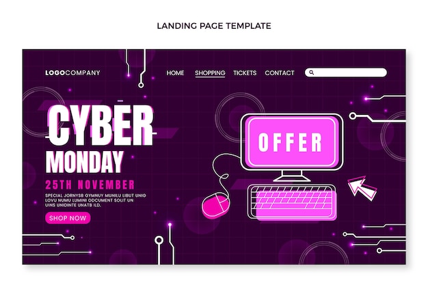 Flat cyber monday landing page template