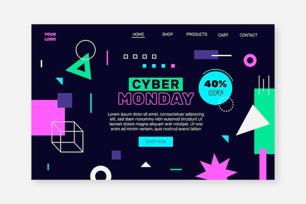 Free vector flat cyber monday landing page template
