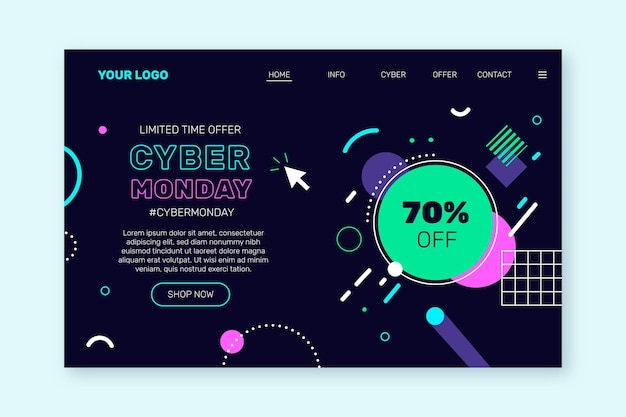 Flat cyber monday landing page template