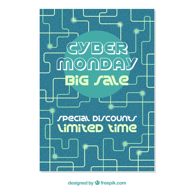 Flat cyber monday poster template with connecting lines