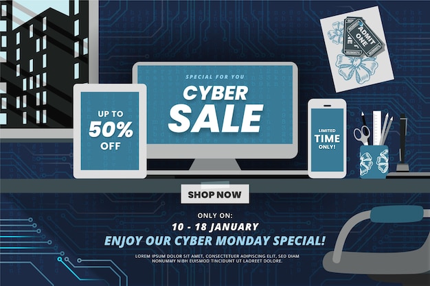 Flat cyber monday sale background