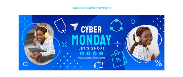 Flat cyber monday social media cover template