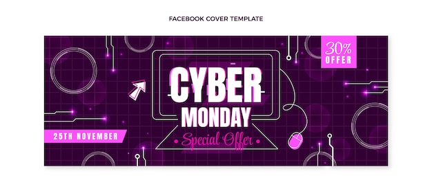 Flat cyber monday social media cover template