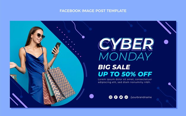 Flat cyber monday social media post template