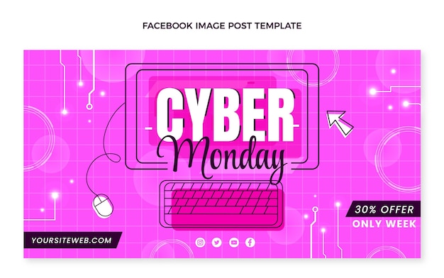 Vettore gratuito modello di post sui social media del cyber lunedì piatto