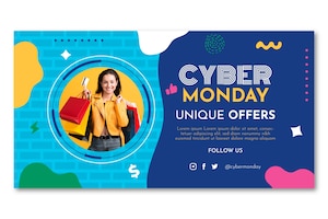 Flat cyber monday social media promo template