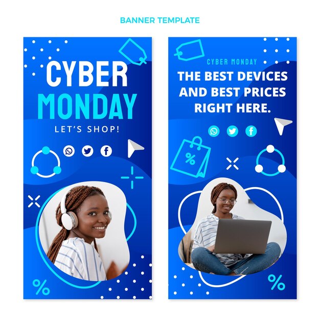 Flat cyber monday vertical banners set