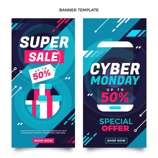 Free vector flat cyber monday vertical banners set