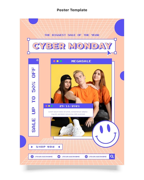 Free vector flat cyber monday vertical poster template