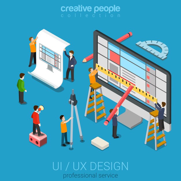 Плоский d изометрический рабочий стол UIUX дизайн веб-инфографическая концепция