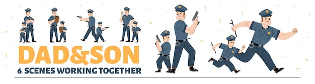 Free vector flat dad and son playing police officers together