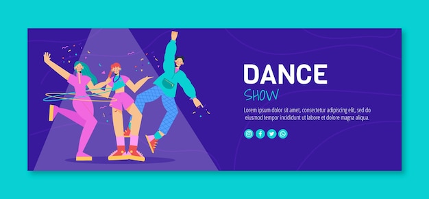 Шаблон обложки для социальных сетей плоского танцевального шоу