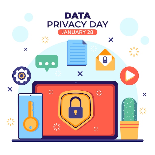 Vettore gratuito illustrazione piatta del giorno della privacy dei dati