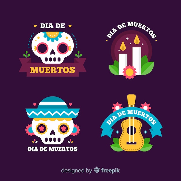 Flat day of the dead badge collection