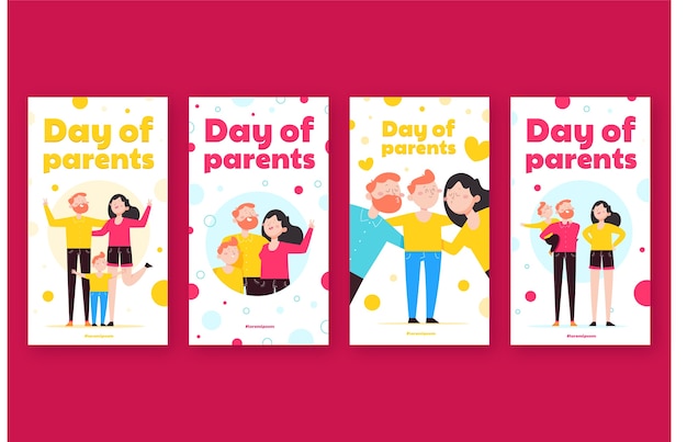 Free vector flat day of parents instagram stories set