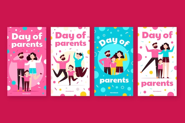 Free vector flat day of parents instagram stories set