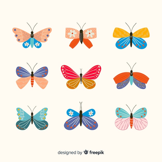 Free vector flat decorated butterflies pack