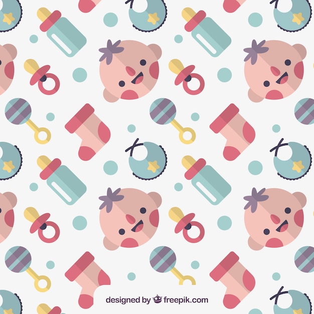 Free vector flat decorative pattern with smiling kid and baby elements