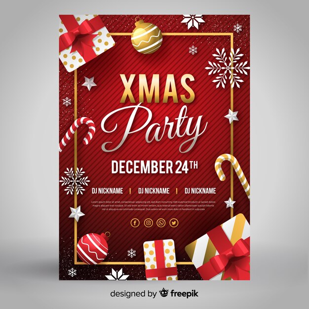 Flat deign christmas party flyer template