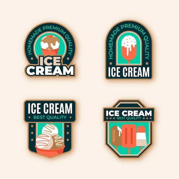 Flat delicious ice cream label collection