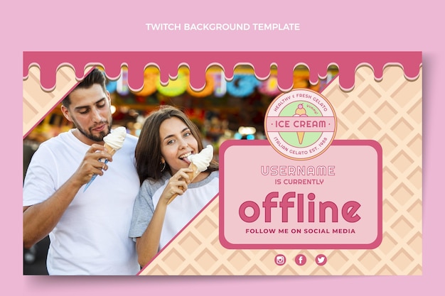 Free vector flat delicious ice cream twitch background