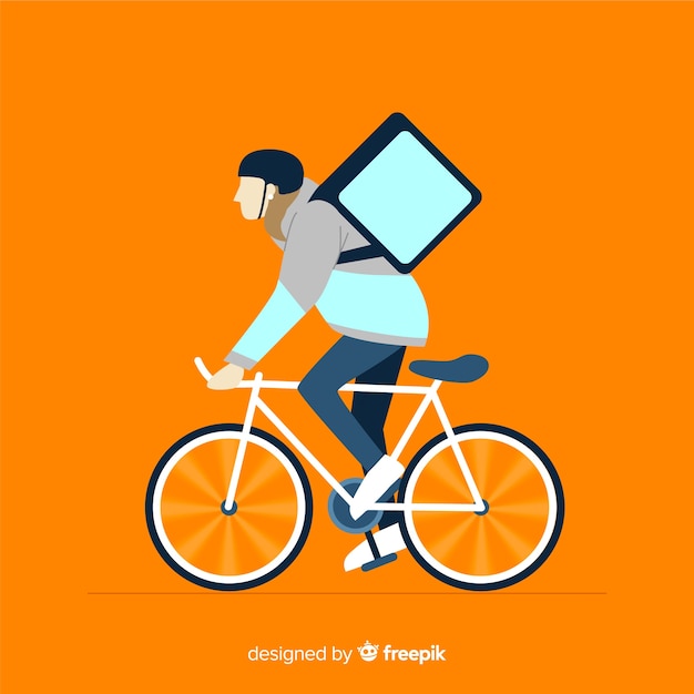 Flat delivery boy on bike background