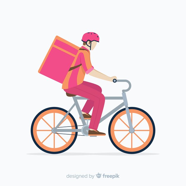 Flat delivery boy on bike background