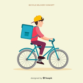 Flat delivery boy on bike background