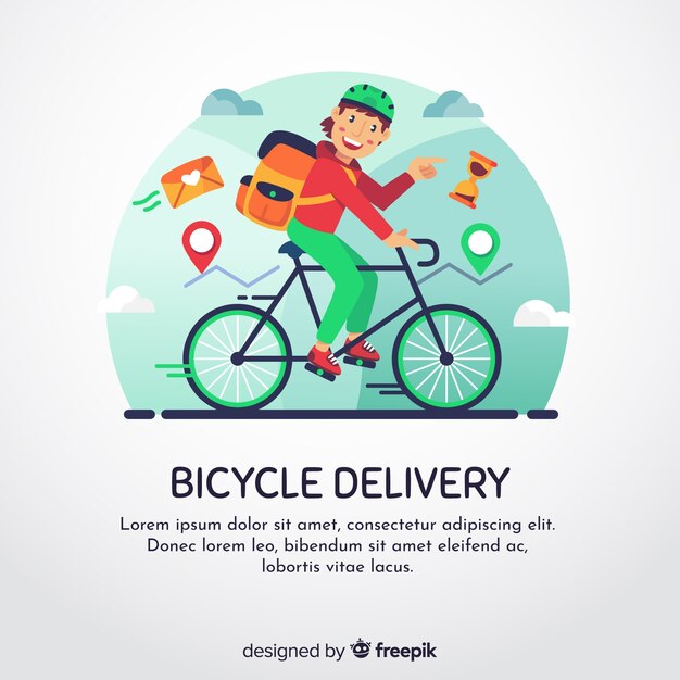 Flat delivery boy on bike background