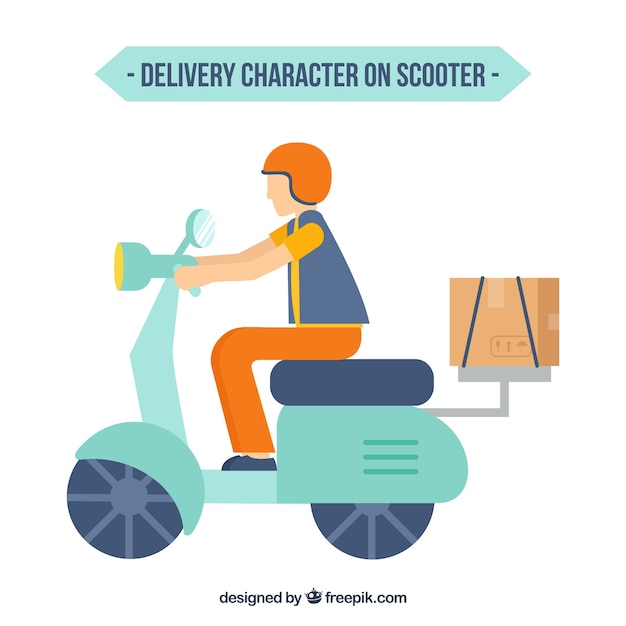 Flat delivery character on scooter