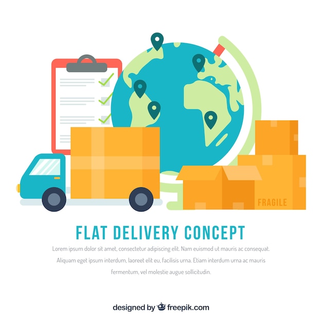 Flat delivery concept with world globe