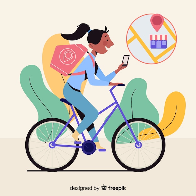 Free vector flat delivery girl on bike background