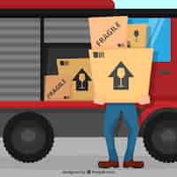 Free vector flat delivery man carrying carton boxes