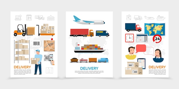 Free vector flat delivery posters