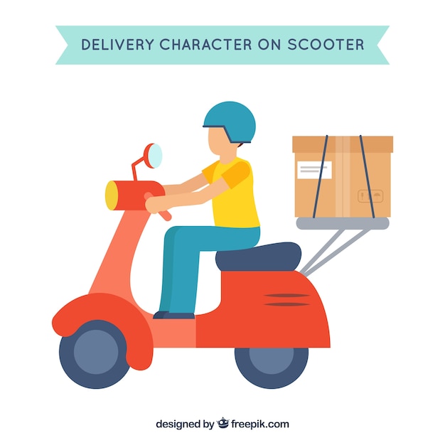 Free vector flat deliveryman with box and scooter