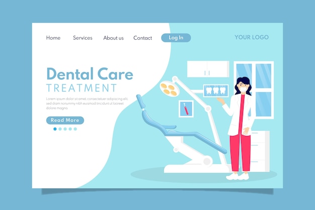 Free vector flat dental care landing page template