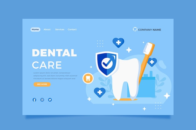 Бесплатное векторное изображение Плоский веб-шаблон стоматологической помощи