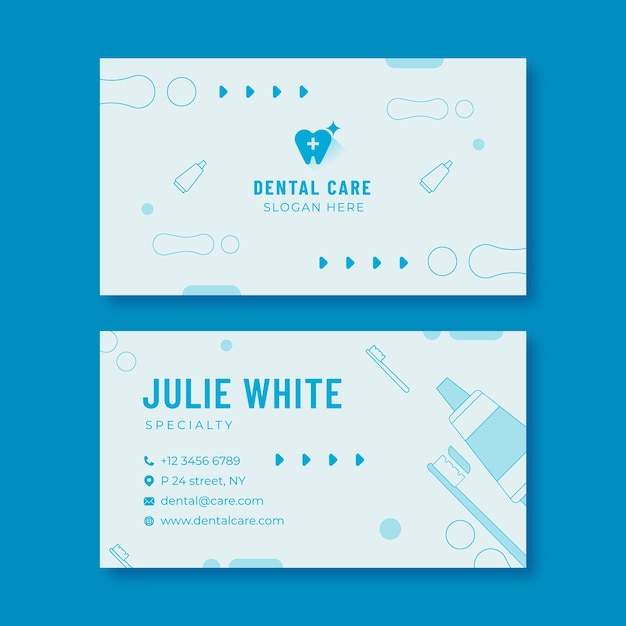 Free vector flat dental clinic double-sided horizontal business card template